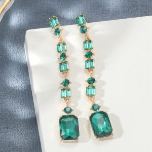 Party Geometric Rhinestone Drop Stud Earrings, Earrings, color:As Picture|size:One-size, JustFashionNow