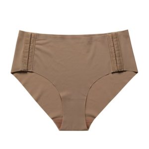 Ice Silk Naked Cotton Crotch Breathable No-Take Off Traceless High Waist Ladies Briefs, Briefs, color:Light Coffee|size:XL, JustFashionNow