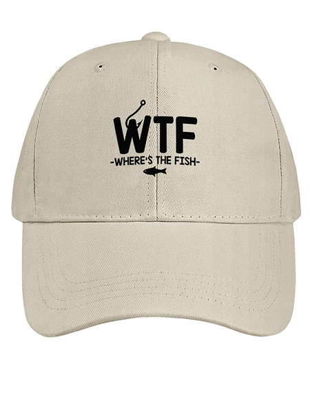 Men's /Women's WTF - Where's The Fish Graphic Printing Regular Cotton Fit Adjustable Hat, color:Khaki|size:One-size, Lilicloth.com