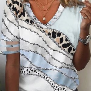 Casual Abstract Loose T-Shirt, T-Shirts, color:Blue|size:XXL, JustFashionNow