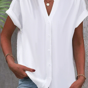 Plain Stand Collar Casual Loose Blouse, Shirts & Blouses, color:White|size:XXL, JustFashionNow