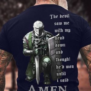 Men's The Devil Saw Me With My Head Down I Said Amen Funny Graphic Printing Casual Text Letters Cotton T-Shirt, T-shirts, Lilicloth.com