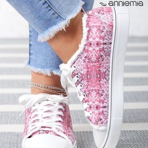 Pink Sequin Print Lace-up Canvas Shoes, Sneakers, color:Pink|size:43, JustFashionNow
