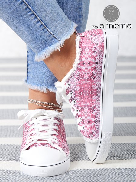 Pink Sequin Print Lace-up Canvas Shoes, Sneakers, color:Pink|size:43, JustFashionNow