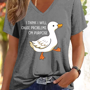 Women’s Funny Word Casual Regular Fit T-Shirt, color:Deep Gray|size:3XL, Lilicloth.com