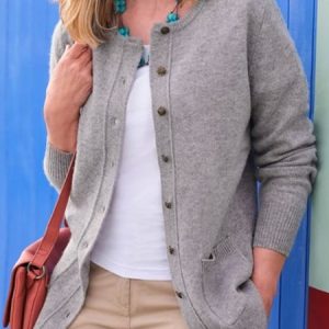 Women Wool/Knitting Plain Long Sleeve Comfy Casual Pocket Stitching Cardigan, Cardigans, color:Gray|size:XL, Noracora