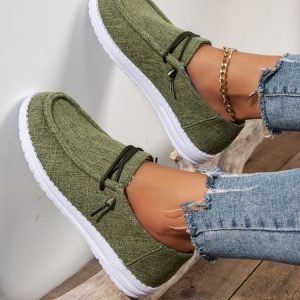 Green Textile Lightweight Casual Flats Boat Shoes, Flats, color:Green|size:43, JustFashionNow