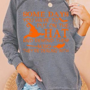 Women's Funny Helloween Letter Print Casual Sweatshirt, color:Gray|size:3XL, Lilicloth.com