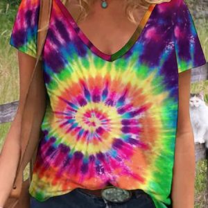 Women's Casual Crew Neck Tie-Dye Print T-Shirt, T-shirts, Lilicloth.com