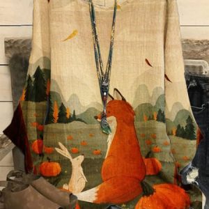 JFN Crew Neck Casual Animal Autumn Loose Three Quarter Top, Shirts & Blouses, color:Multicolor|size:XXL, JustFashionNow