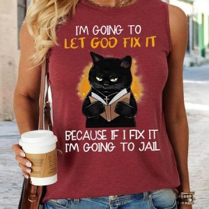 Women's Funny I'm going let god fix it Casual Crew Neck Text Letters Tank Top, Tank Tops, Lilicloth.com