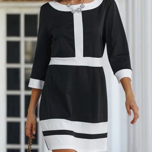Special Round Neck Mini Dress, Dresses, color:Black-white|size:XXL, JustFashionNow