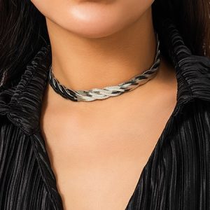 Elegant Fashion Braided Metal Necklace Choker Party Wedding Women Jewelry, Necklaces, color:Silver|size:One-size, JustFashionNow
