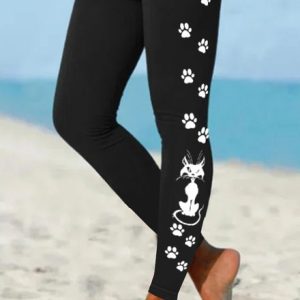 Women's Black Cat Paws Simple Halloween Leggings, color:Black|size:3XL, Lilicloth.com