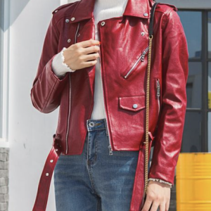Shawl Collar Long Sleeve Plain Zipper Regular Regular Fit Motorcycle Leather & Faux Leather For Women, Coats, color:Wine Red|size:3XL, Noracora
