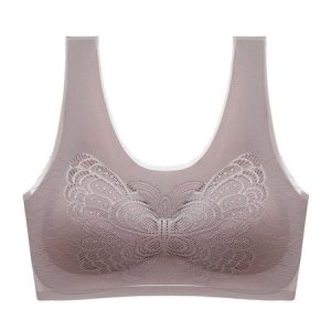 Lace Butterfly Ice Silk Seamless Wrap Chest Vest Underwear, Bra & Bra Sets, color:Gray|size:4XL, JustFashionNow