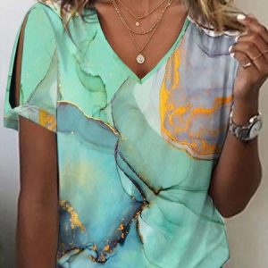 Country Casual Abstract Gradient Knitted T-Shirt, T-Shirts, color:Green|size:XXL, JustFashionNow