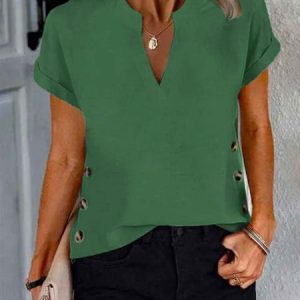 Buttoned Casual Cotton Loose Shirt, Shirts & Blouses, color:Green|size:XXL, JustFashionNow