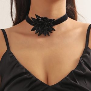 Rhinestone Flower Elegant Choker, Necklaces, color:Black|size:One-size, Stylewe
