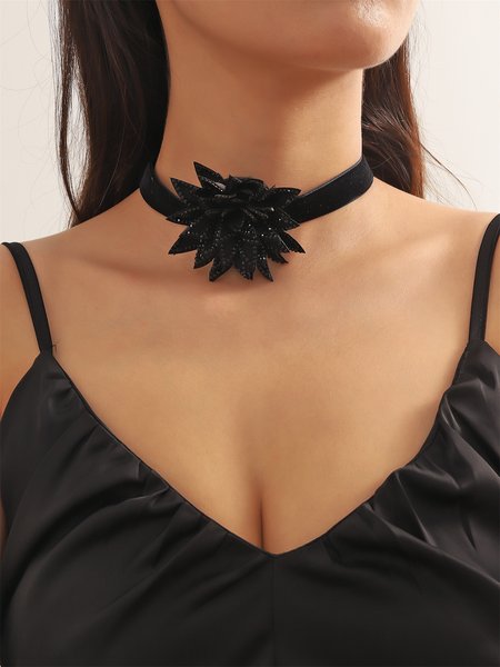 Rhinestone Flower Elegant Choker, Necklaces, color:Black|size:One-size, Stylewe