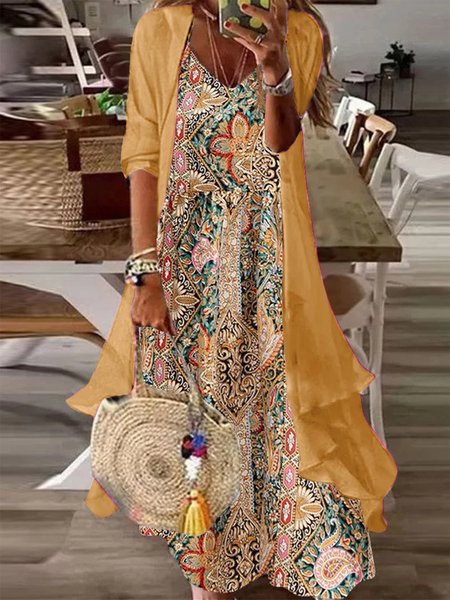 Ethnic Elegant Loose Two-Piece Set, Suit Set, color:Yellow|size:XXL, JustFashionNow