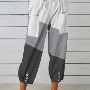 Casual Loose Color Block Drawstring Pants, Pants, color:Gray|size:XXL, JustFashionNow