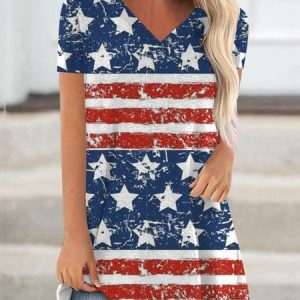 V Neck Casual America Flag T-Shirt, T-Shirts, color:Color9|size:XXL, JustFashionNow
