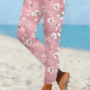 Tight Floral Knitted Casual Legging, Leggings, color:Pink|size:XXL, JustFashionNow