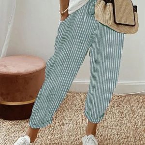 Plus Size Loose Striped Casual Pants, BOTTOM, color:Green|size:4X, Noracora