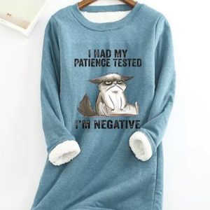 Womens I Had My Patience Tested I'm Negative Cat Png Fun Fleece Thermal Sweatshirt, Sweatshirts & Hoodies, color:Blue|size:XXL, JustFashionNow