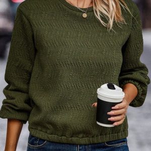Casual Crew Neck Plain Sweatshirt, Hoodies & Sweatshirts, color:Army Green|size:XXL, Noracora