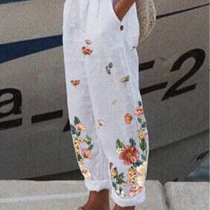 JFN Floral Casual Pants, Pants, color:White|size:XXL, JustFashionNow