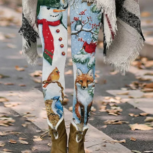 Tight Snowman Casual Leggings, Leggings, color:white-blue|size:XXL, JustFashionNow
