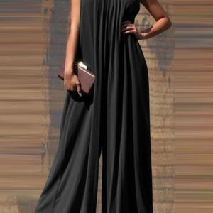 Sleeveless Halter Solid Casual Jumpsuit, Jumpsuits, color:Black|size:XS, Stylewe