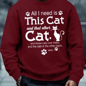 Mens Cat lover Letters Sweatshirt, color:Red|size:3XL, Lilicloth.com