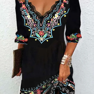 Plus size Lace Casual Ethnic Dress, Dresses, color:Black|size:4X, JustFashionNow