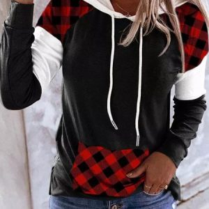 Casual Hoodie Color Block Hoodie Drawstring, Hoodies & Sweatshirts, color:Black|size:3XL, Noracora