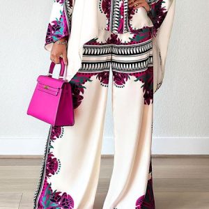 Elegant Regular Fit Floral Fashion Pants, Pants, color:Multicolor|size:XXL, Stylewe