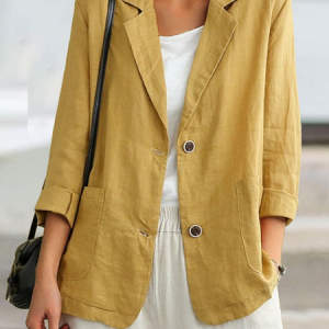 Cotton Casual Blazer, Blazers, color:Yellow|size:XXL, JustFashionNow
