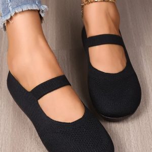 Casual Plain Breathable Slip On Flat Heel Mary Jane, Flats/Loafers, color:Black|size:41, Noracora