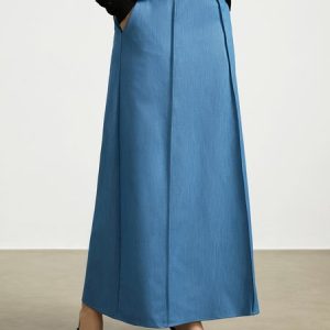 Maxi Daily Plain Casual Faux denim Skirt, Denim Skirts, color:Blue|size:XXL, Stylewe