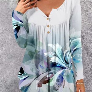 Casual Ombre Regular Fit V Neck Shirt, Shirts & Blouses, color:white-gray|size:XXL, JustFashionNow