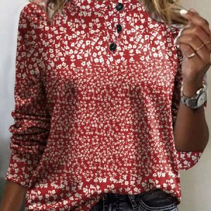 Small Floral Crew Neck Casual Sweatshirt, Sweatshirts & Hoodies, color:Red|size:XXL, JustFashionNow
