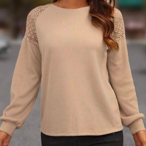 Crew Neck Plain Elegant T-Shirt, T-Shirts, color:Apricot|size:XXL, JustFashionNow