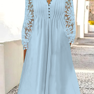 Women's Buckle Loose V Neck Casual Dress 2023, Midi, color:Blue|size:XS, catalog Noracora shop
