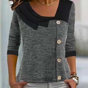 Casual Plain Asymmetrical Long Sleeve T-shirt, T-shirts, color:Gray|size:XXL, Noracora