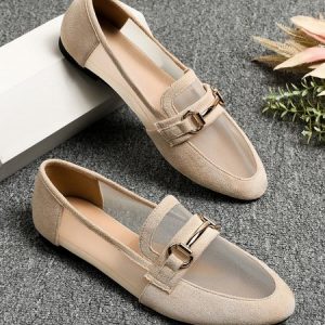Off-White Breathable Mesh Stitching Metal Casual Loafers, Loafers, color:Off White|size:43, Stylewe