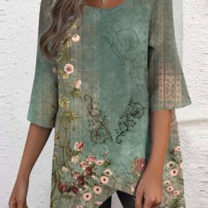Casual Floral Crew Neck T-Shirt, T-Shirts, color:Color12|size:3XL, JustFashionNow