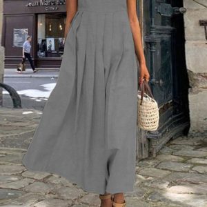 Loose Cotton And Linen Casual Plain Dress, Maxi, color:Gray|size:XXL, catalog Noracora shop