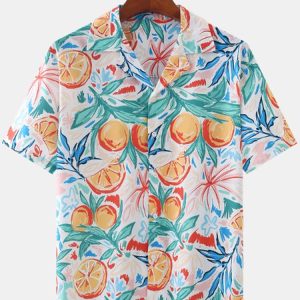 Mens Cotton Floral Gradient Simple Loose Thin Short Sleeve Shirt, Men's Tops, color:Green|size:XXL, JustFashionNow
